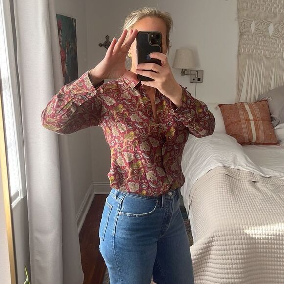 J Crew Silk Button Down Shirt Womens Size 6 Paisley Red Gold - Picture 3 of 8